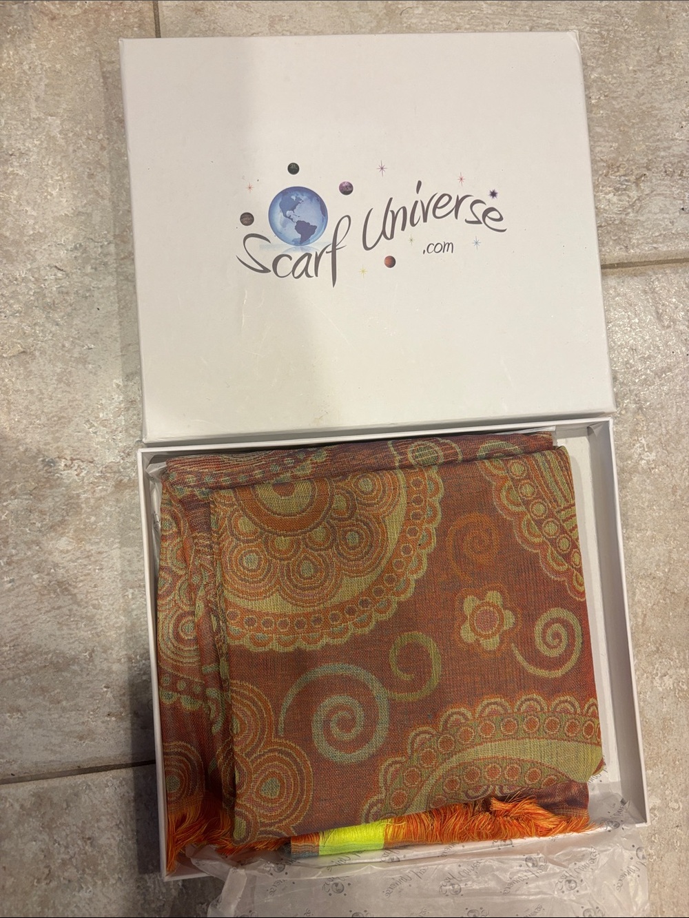 Reversible Orange Paisley Print Pashmina